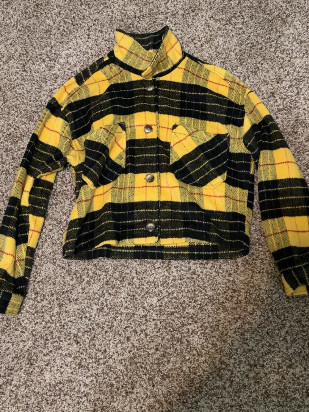 Yellow & Black Plaid Cropped Jacket